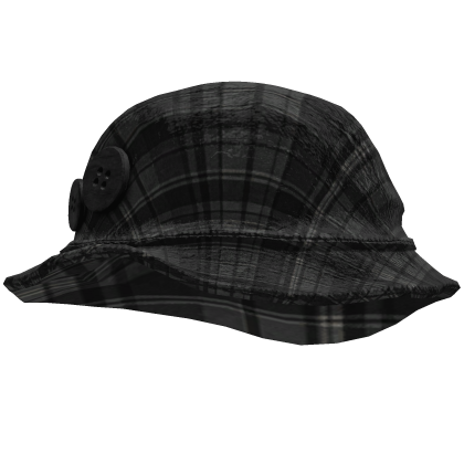 Black and Grey Plaid Button Pin Hat