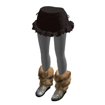 Ruched Ruffle Mini Skirt with Boots (Dark Brown)