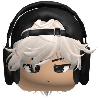 Beige Hair w/ Black Headphones + Cap & Boy Face Roblox item