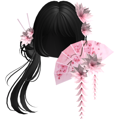 Side Ponytail w/ Cherry Blossoms & Fan