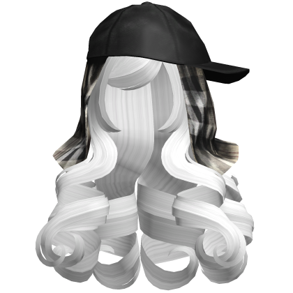 ☆ Long Curly White Hair with Plaid Striped Cap Roblox item