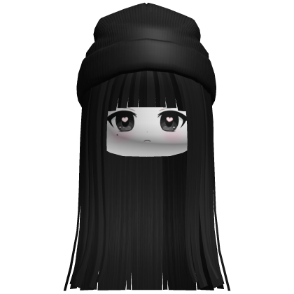 Straight Black Hair w/ Black Beanie and Cute Face Roblox item