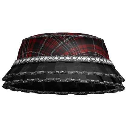 red plaid emo vkei lace ruffle bucket hat