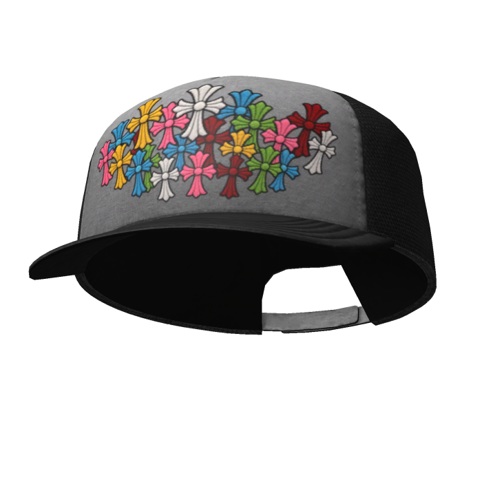 White tilted cross trucker cap