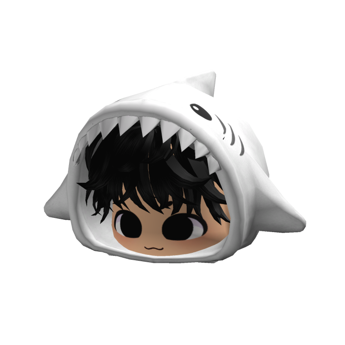 White Baby Shark Hood w/ Messy Hair + Face