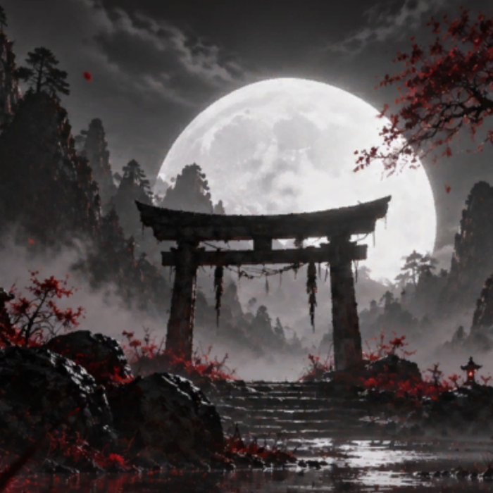 Red Moon Torii Shrine Japanese Anime Background