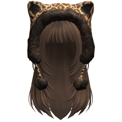Brown Straight Layered Hair w Leopard Kitty Hood