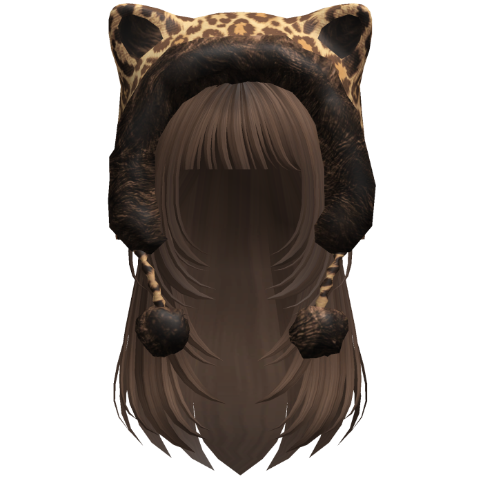 Brown Straight Layered Hair w Leopard Kitty Hood