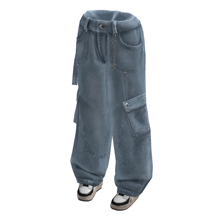 Baggy Cargo Jeans w/ Sneakers (Light Blue)