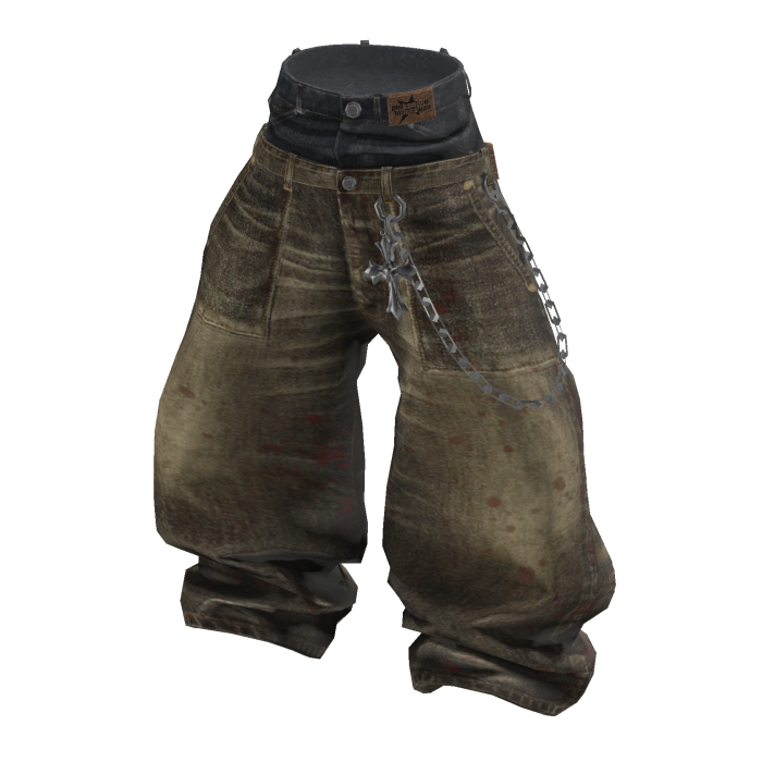 💗 Y2K Splatter Layered Chain Jeans _ Khaki