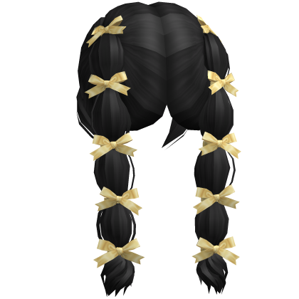 Yellow Bow-Tied Bubble Braid Pigtails (Black) Roblox item
