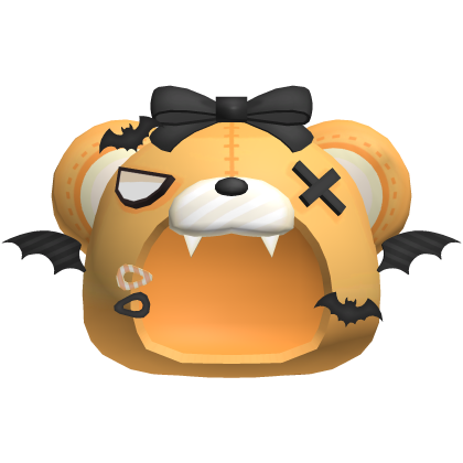 cute angry halloween vampire bear hood in orange Roblox item