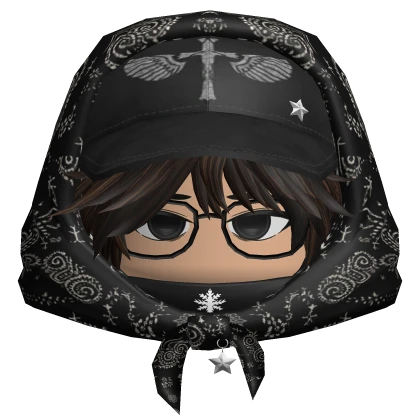 Messy Black Hair w y2k Cap & Bandana and Glasses | Roblox Item - Rolimon's