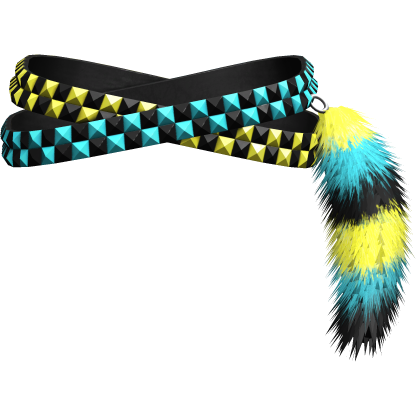 Teal Yellow Studded Scene Belt Fur Keychain Right