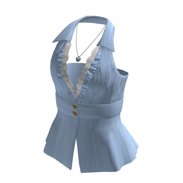 Coquette Halter Top w/ Heart Necklace (Blue)