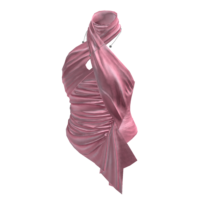 Satin Ruched Asymmetric Halter Top (Pink)
