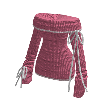 pink knit outfit with white lace