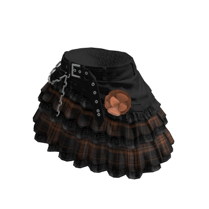 Goth Plaid Ruffle Orange Mini Skirt w/ Rose Chain thumbnail