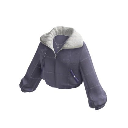 Cropped Puffer Jacket w/ Fur Collar (Grey)