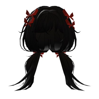 Low Twintails Hair w Butterfly Bow - (Black Red) Roblox item