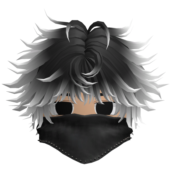 Fluffy Emo Boy Hair w Black Mask (Black/White)