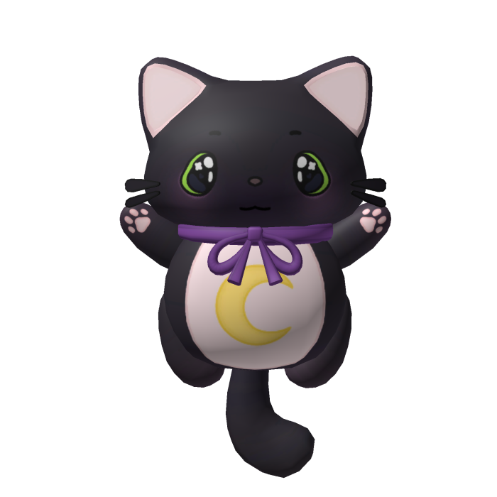 Black Cute Kitty With Purple Ribbon