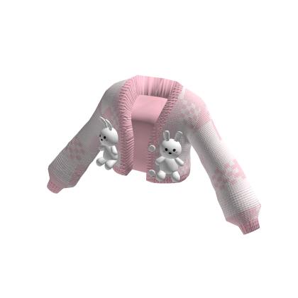 🐰 Cute Oversized Cropped Bunny Cardigan - Pink