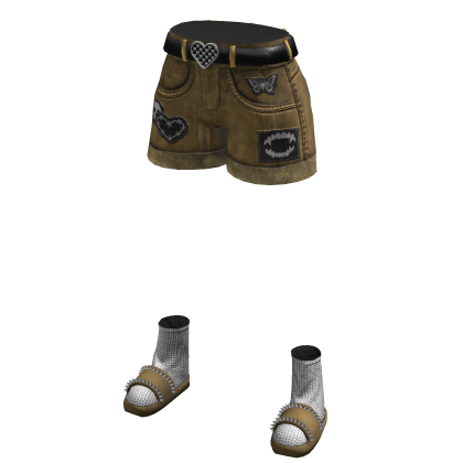 Yellow Cute Girl Y2K Patch Star Denim Jorts Emo