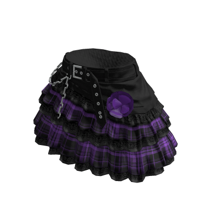 Goth Plaid Ruffle Purple Mini Skirt w/ Rose Chain thumbnail