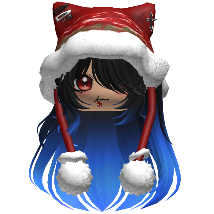 Long Black and Blue hair cute Christmas hat Y2k