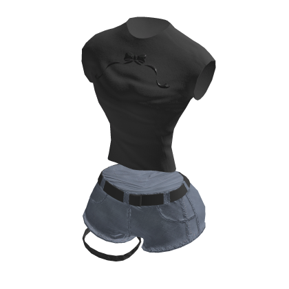 Y2K Ribbon Graphic Crop w/ Jean Shorts | Black✔️ thumbnail
