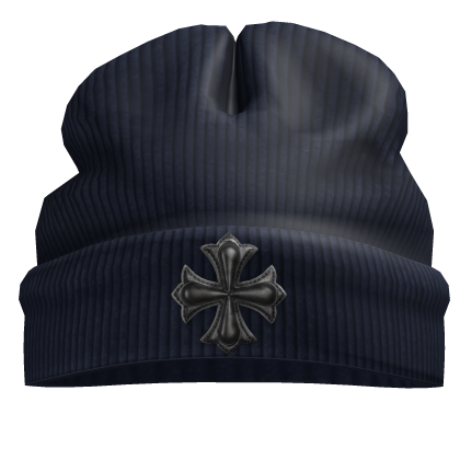 Worn in goth navy blue beanie