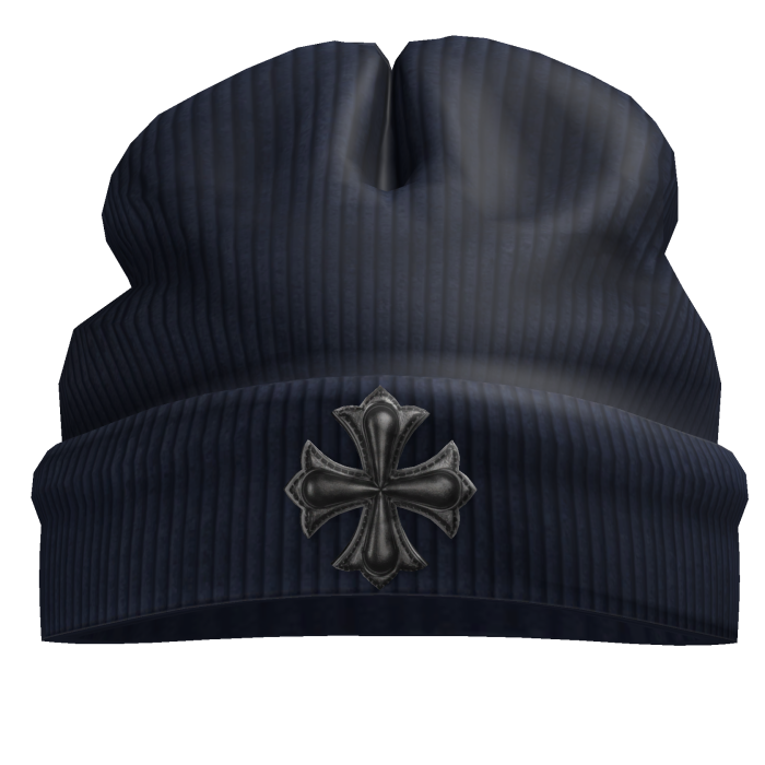 Worn in goth navy blue beanie