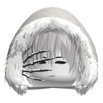 Gray Skeleton Hand White Fur Hood Vkei White Hair Roblox item