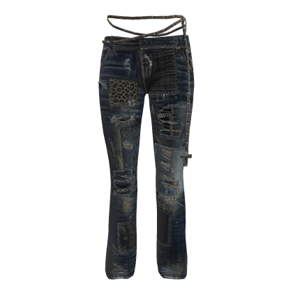 ♱ Y2K Gyaru Patchwork Denim Jeans