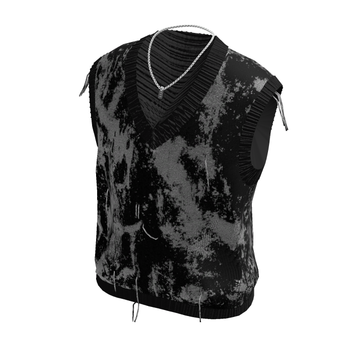 Distressed Knit Vest & Chain Necklace (Grey)