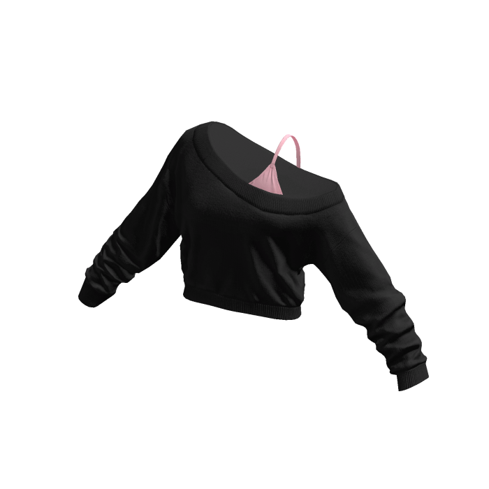 Black Pink Cropped Off Shoulder Shirt