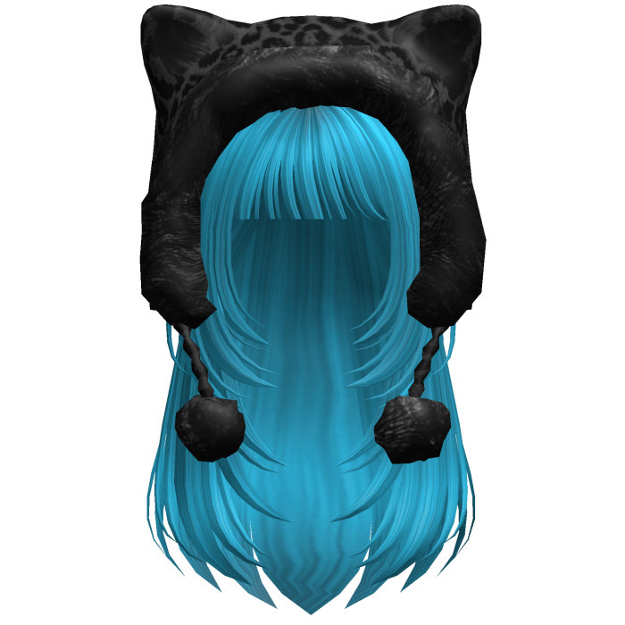 Cyan Straight Layered Hair w Kitty Hood