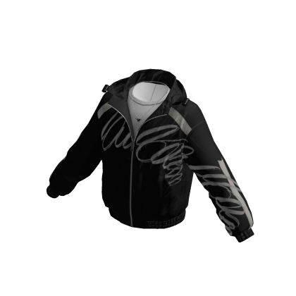 Y2K Graffiti Zip-Up Hoodie w/ Necklace (Black)