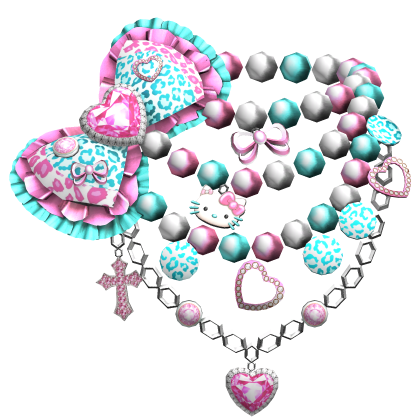 Kawaii Gyaru Leopard Bow Chain Necklace Blue Pink