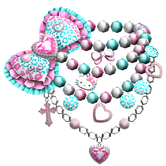 Kawaii Gyaru Leopard Bow Chain Necklace Blue Pink