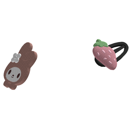 ୨୧: Cute Black Hairclip with Strawberry and Bear