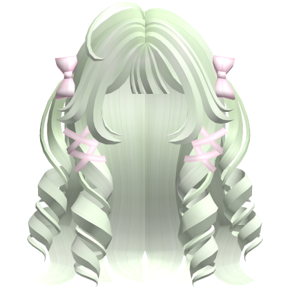 Cutecore Curly Hair w Kawaii Ribbons Light Green