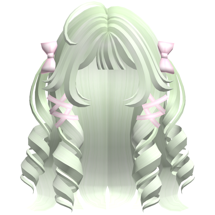 Cutecore Curly Hair w Kawaii Ribbons Light Green