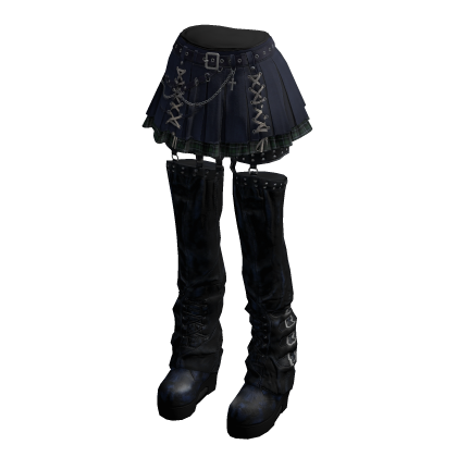 Lace-Up Mini Skirt with Tall Boots (Navy)