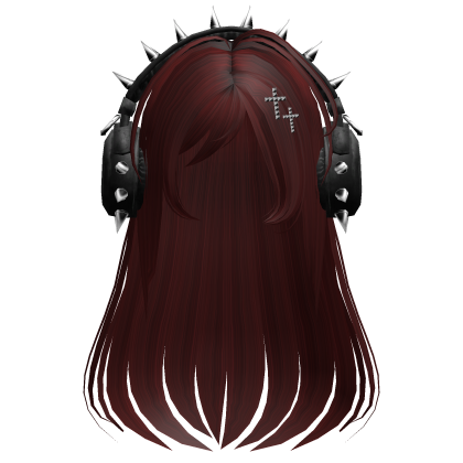 Punk Straight Hair W/ Headphones Dark Red V2