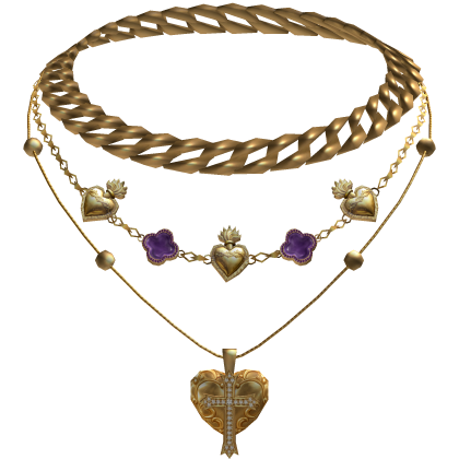 Chunky Purple Clover Cuban Jesus Cross Layered Set