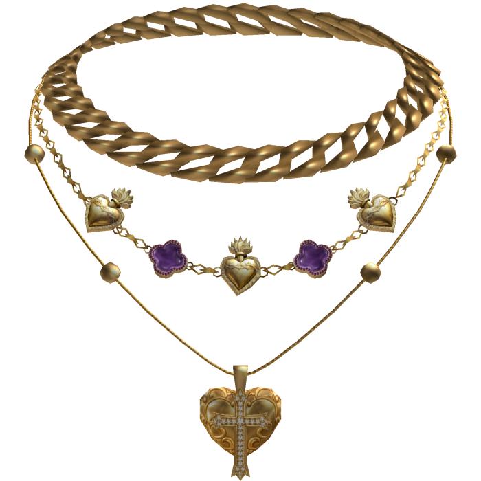 Chunky Purple Clover Cuban Jesus Cross Layered Set
