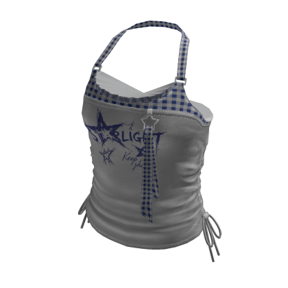 Y2K Checker Strap Graphic Crop Top (Gray)