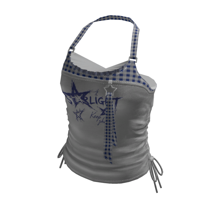 Y2K Checker Strap Graphic Crop Top (Gray)